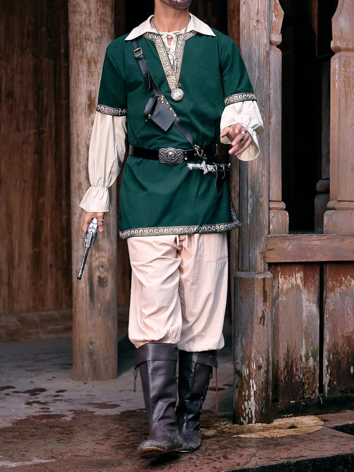 Runcati Mens Medieval Costume Halloween Renaissance Tunic Viking Knight Pirate Warrior LARP Shirts - Image 5