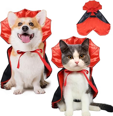 ROSAUI Halloween Pet Vampire Cape – Adjustable Red & Black Costume for Cats & Small Dogs