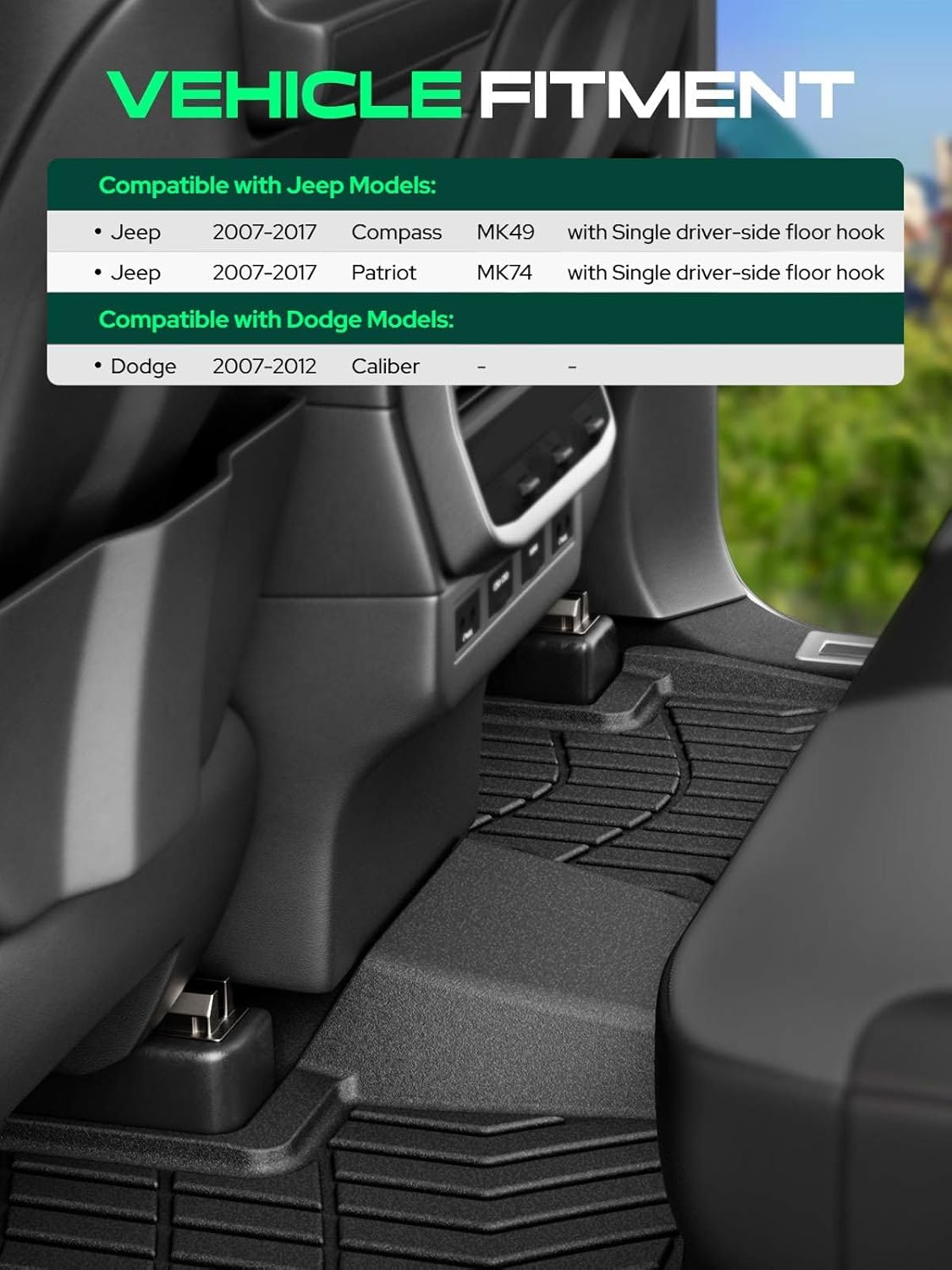 YHTAUTO Floor Mats Compatible with 2007-2017 Jeep Compass Patriot & 2007-2012 Dodge Caliber, TPE Floor Liners All-Weather Protection Custom Fit, 1st & 2nd Row, Set of 4 Black