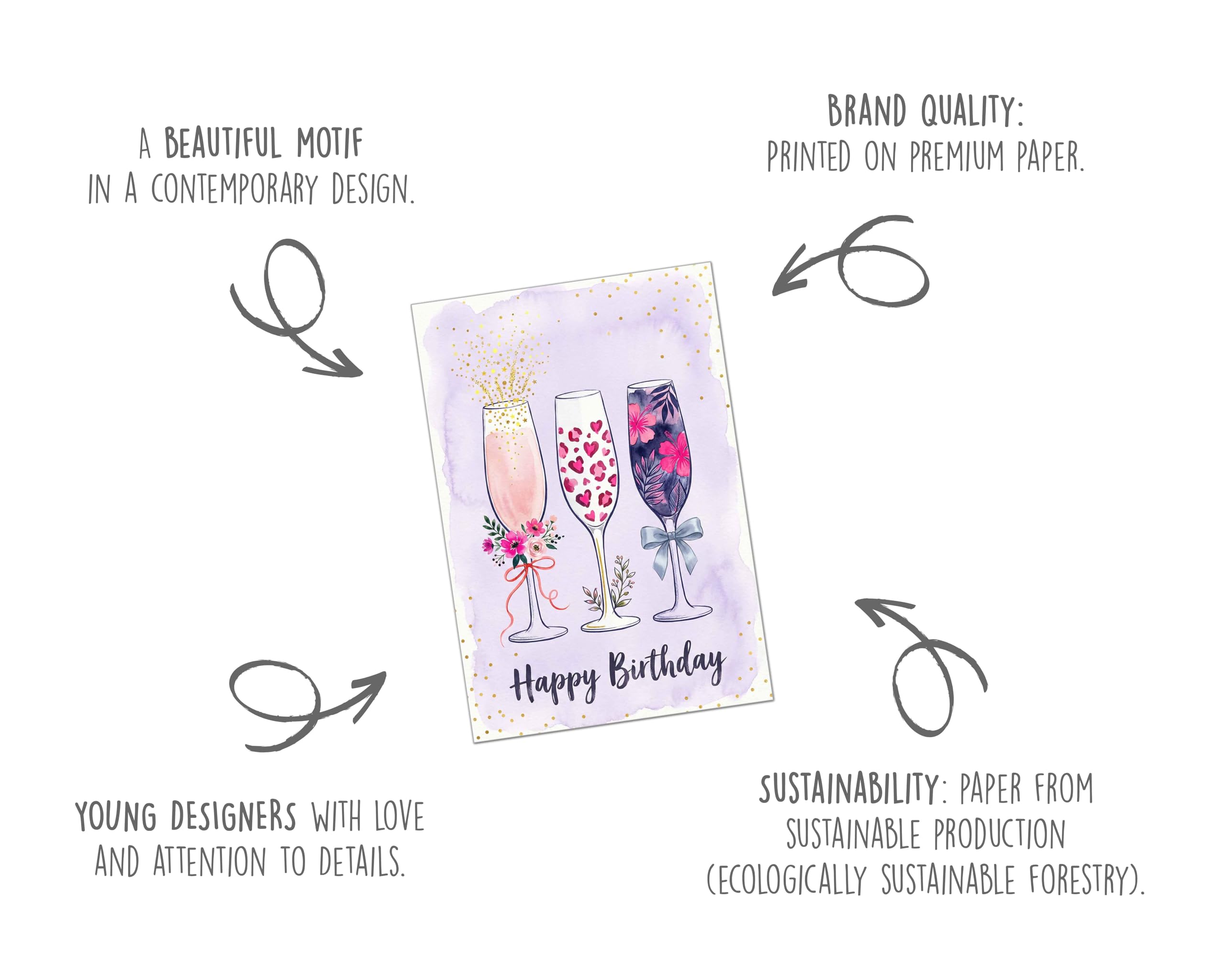 Edition Seidel Carte d'anniversaire avec enveloppe Happy Birthday femme homme élégant