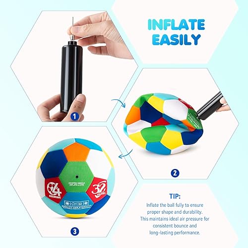 Miniatura 5 de INPODAK Balón de fútbol para interiores tamaño 4 para niños, pelota de fútbol suave y silenciosa para el interior de la casa, con bomba y caja de