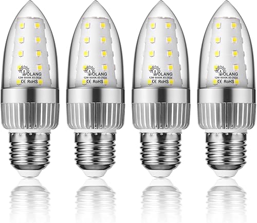 Aolang Bombilla LED E26 para candelabro, bombillas LED de vela de 12 W, equivalente a bombillas de 100 W, bombillas de araña blanca diurna de 6000 Aolang Bombilla LED E26 para candelabro, bombillas LED de vela de 12 W, equivalente a bombillas de 100 W, bombillas de araña blanca diurna de 6000