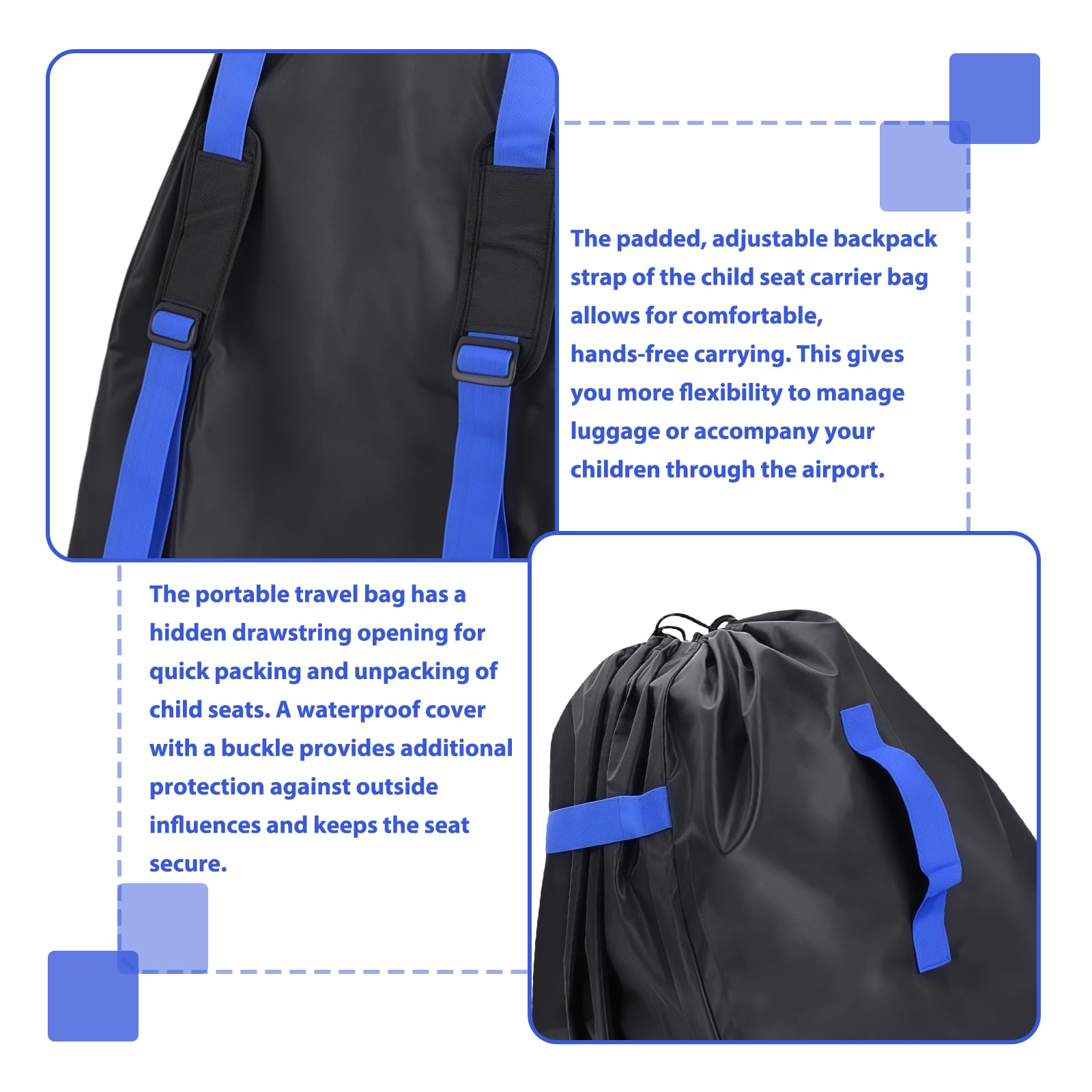 Gate Check Sac de transport pour siège enfant, sac de voyage pour les voyages en avion, siège enfant, sac de transport, sac de voyage, pour poussette, siège enfant - 85 x 45 x 45 cm - Noir +