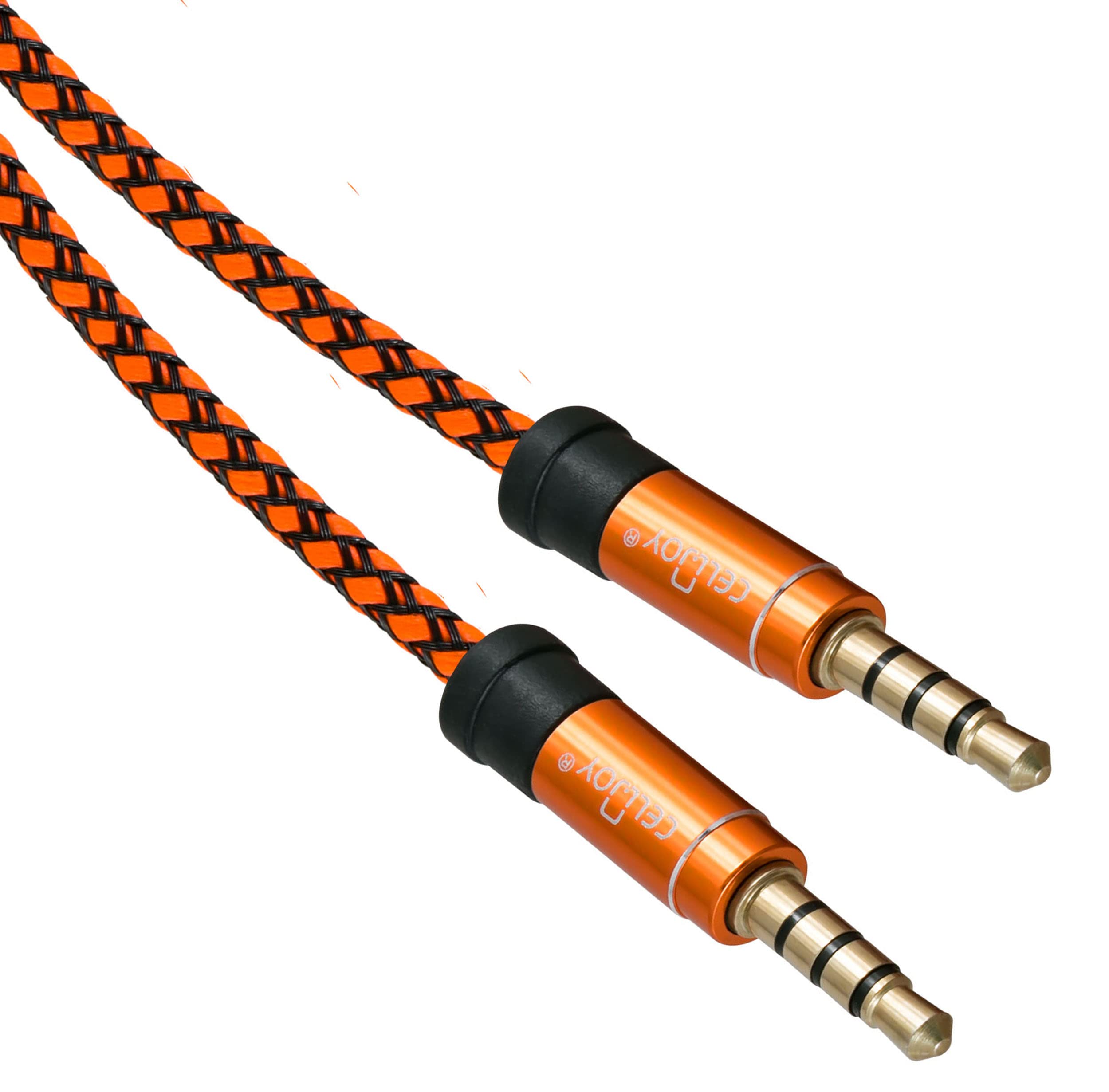 Aux Cable, 3.5mm Audio Cable, 3.3ft/1m Stereo Nylon Braided Premium Auxiliary Aux Audio Cable for Headphones, iPods, iPhones, iPads, Home/Car Stereos, PCs and Laptops (Orange)