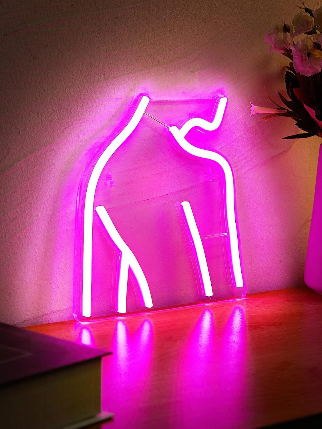 Pink LED Neon Sign Lady Cute Neon Light, USB Powered Neon Signs Night Light, 3D Wall Art & Game room Bedroom Living Room Decor lamp Holiday Gift for Children Kids Girls (Back) image 3