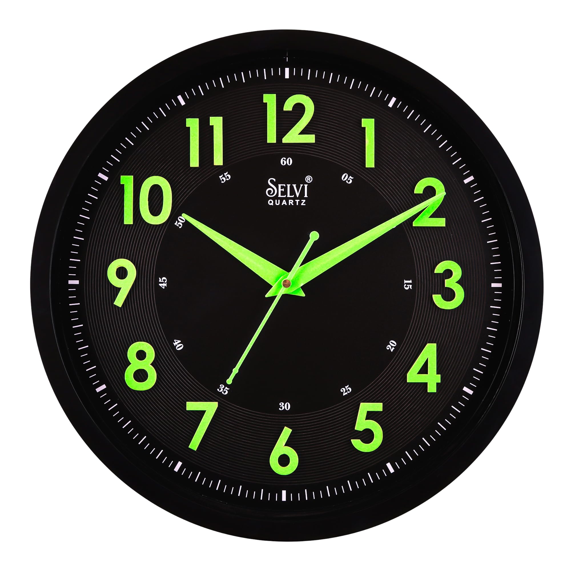 SELVI Quartz Glow in The Dark Wall Clock | Black Dial with Luminous Green Numbers & Hands | Clear Night Visibility Analog Clock for Bedroom, Living Room & Office | Durable Stylish Home Decor-picture-11