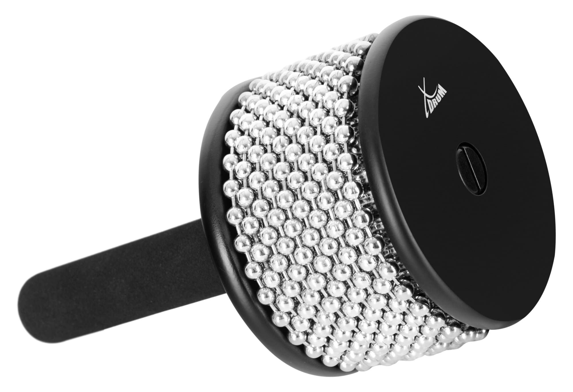 XDrum CB1-BK Cabasa Medium, Diamètre: 10 cm, 10 chaînes de 34 perles | Instrument de rythme et d'effet classique en érable, Taille moyenne, Peut être frotté ou secoué, Poignée rembourrée en érable