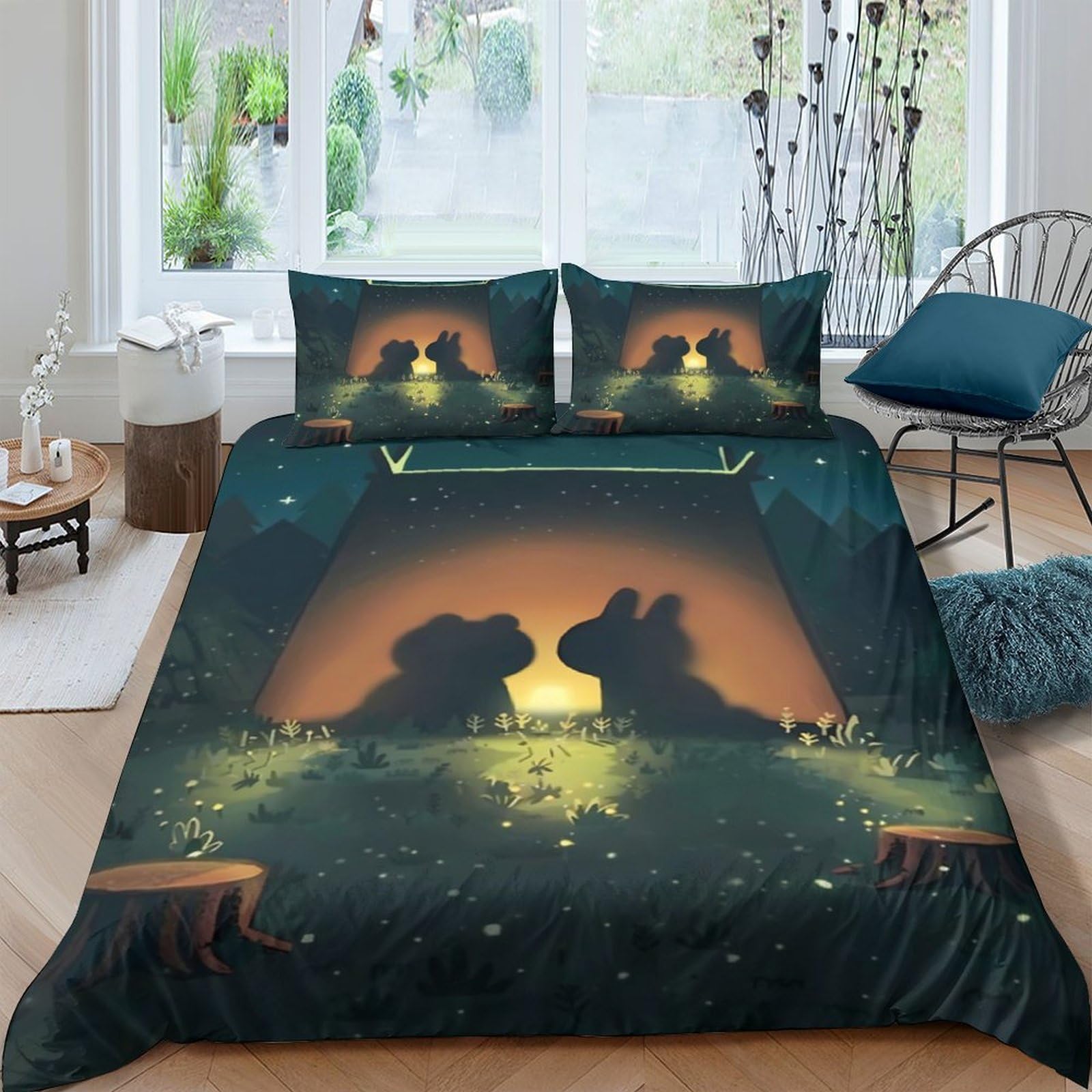 Ctjqhvkz Style-7 3D Printed Sunset Animal Silhouette Fitted Sheet Microfiber Soft Bed Cover Forest Scenery Bedroom Decor Single（135X200cm）
