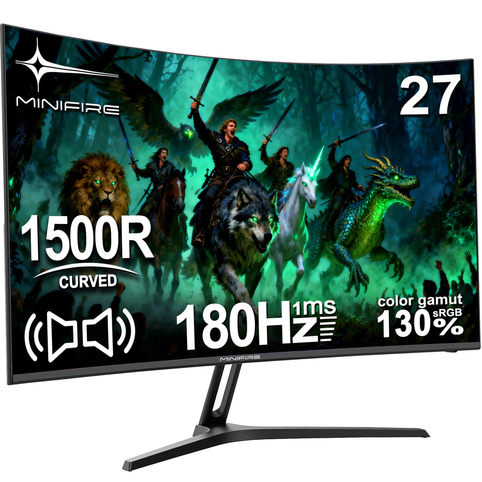 Minifire Pantalla PC Gamer Curvo 27 Pulgadas, 180Hz, Full HD 1920x1080