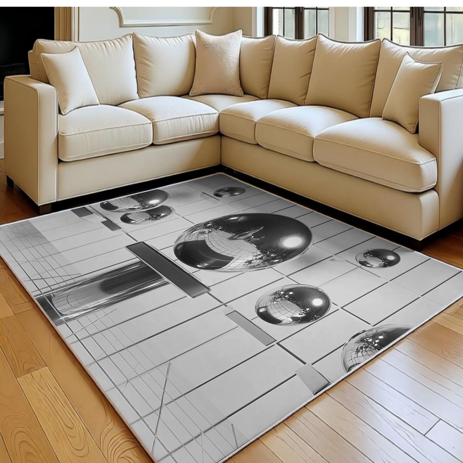 Tapis salon moderne grand format 180x270 flanelle grise poil court 3D