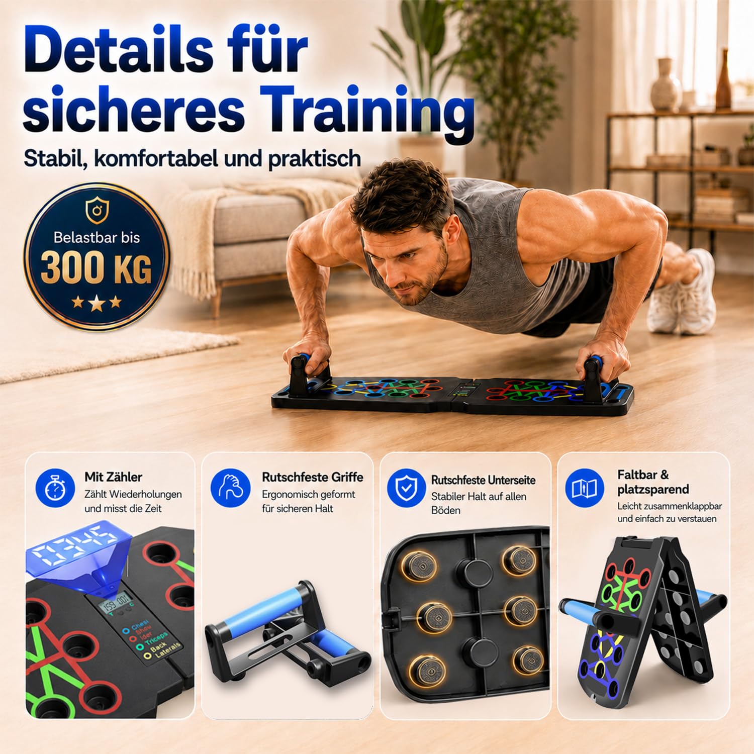 30-in-1 Liegestützbrett Set mit Zähler, klappbares Push Up Board mit Anti-Rutsch Griffen, Liegestützgriffe für Home Workout, Brust, Schulter, Rücken & Trizeps
