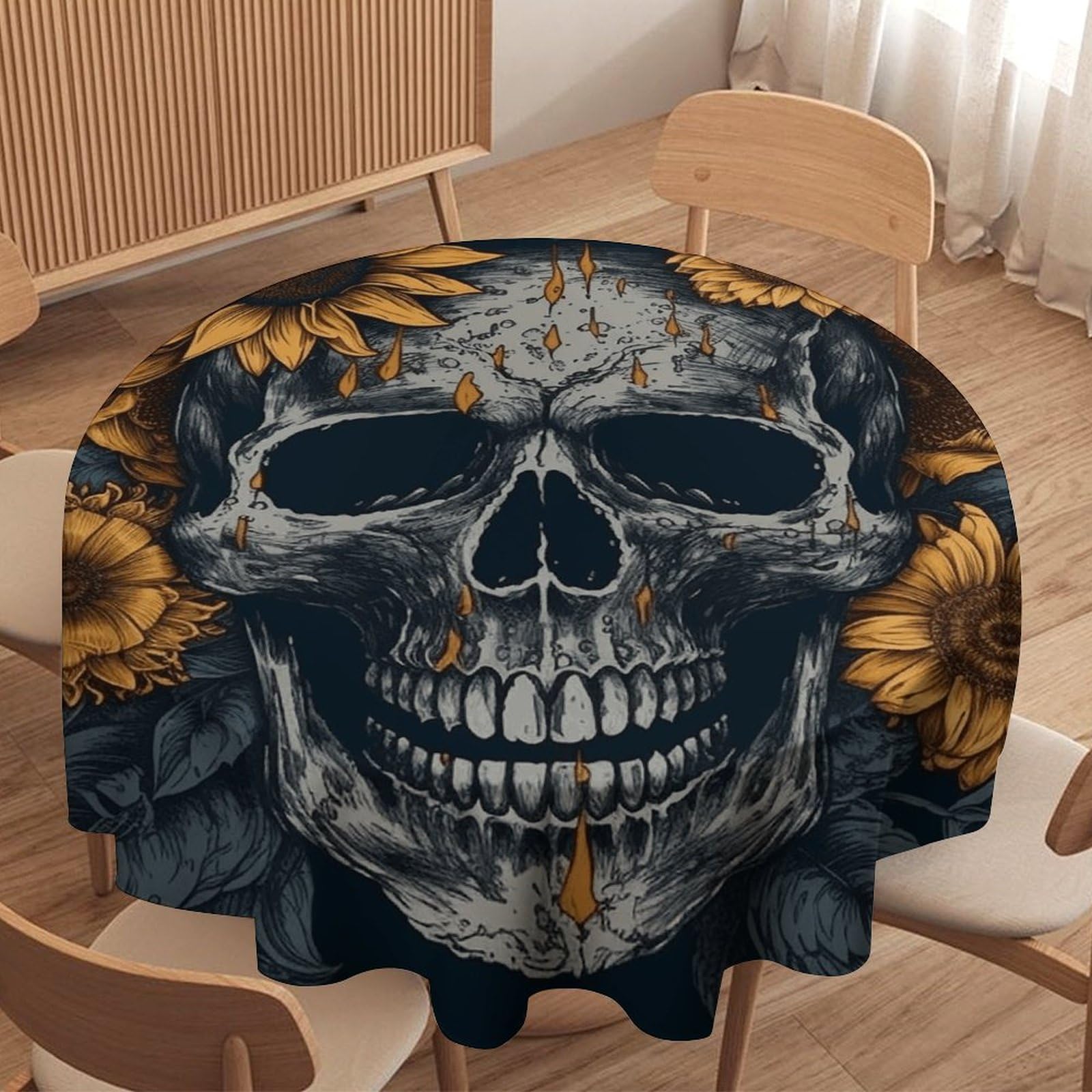 Nappe ronde lavable et durable tête de mort pour protection table