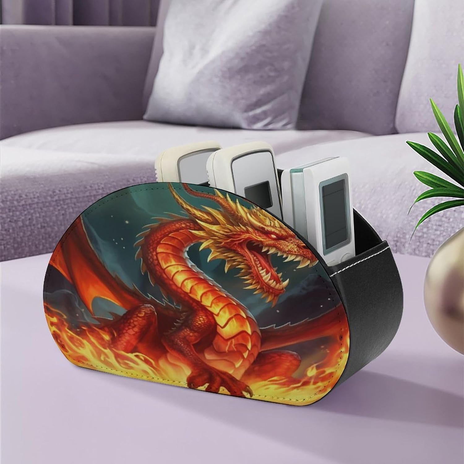 TV Remote Control Holder, 5 Compartments, Dragon King in Fire image 5