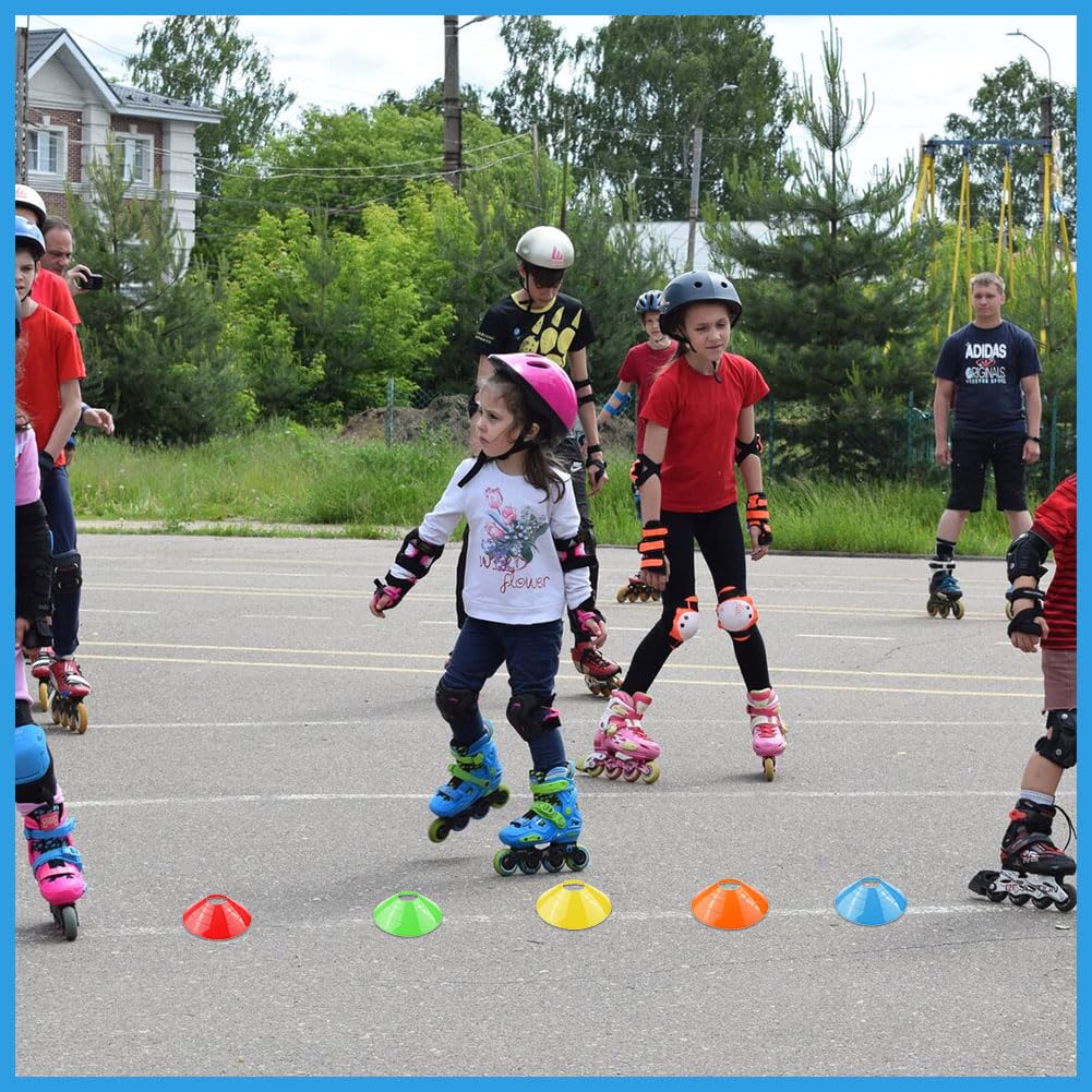 Plot Sport - Lot de 15 Cônes d'Entraînement en PE Souple - 5 Couleurs Vives - pour Football, Rugby, Fitness et Entraînement