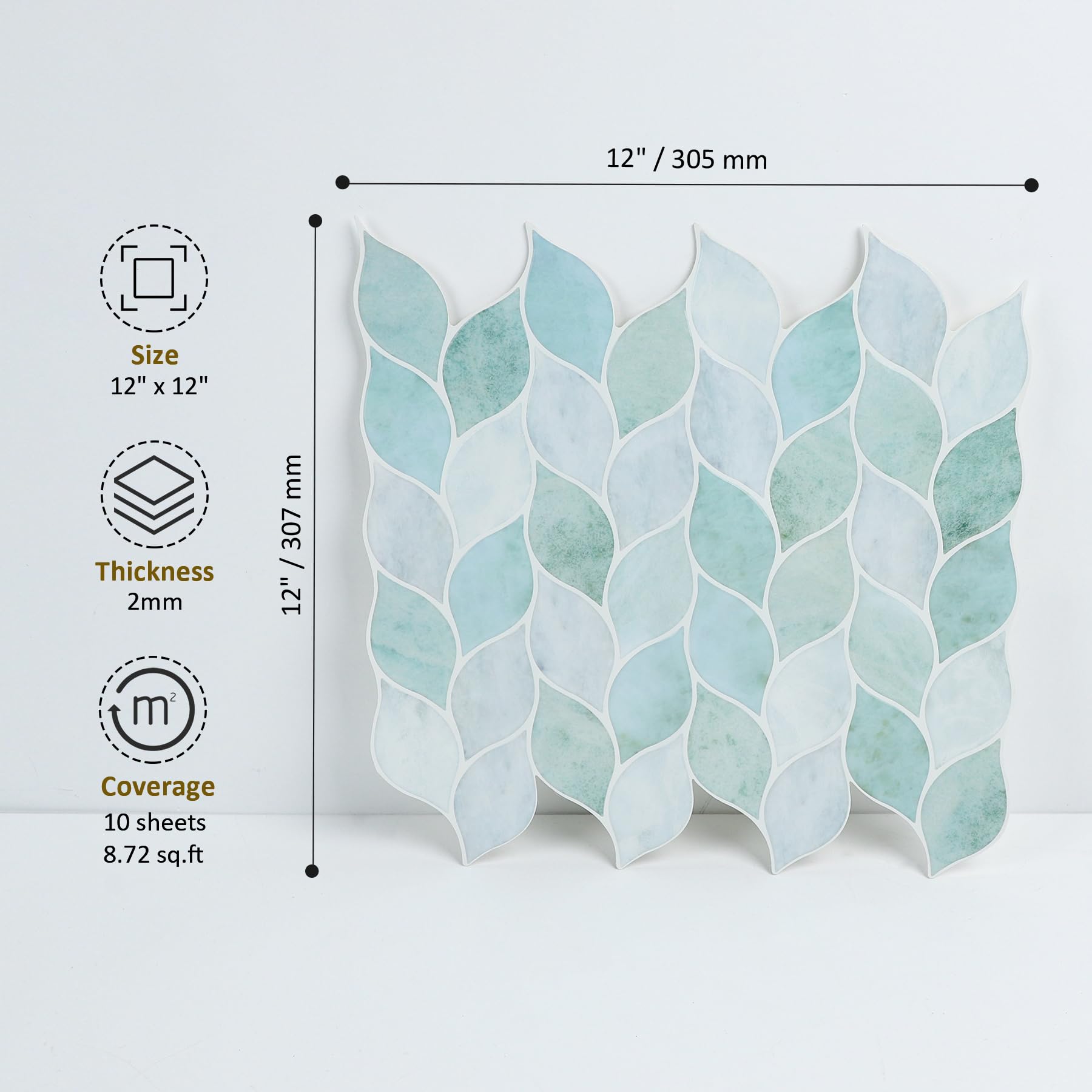 HOMEART Piastrelle autoadesive per paraschizzi, autoadesive, adatte agli affittuari, per cucina e bagno (10 fogli, verde marmo)