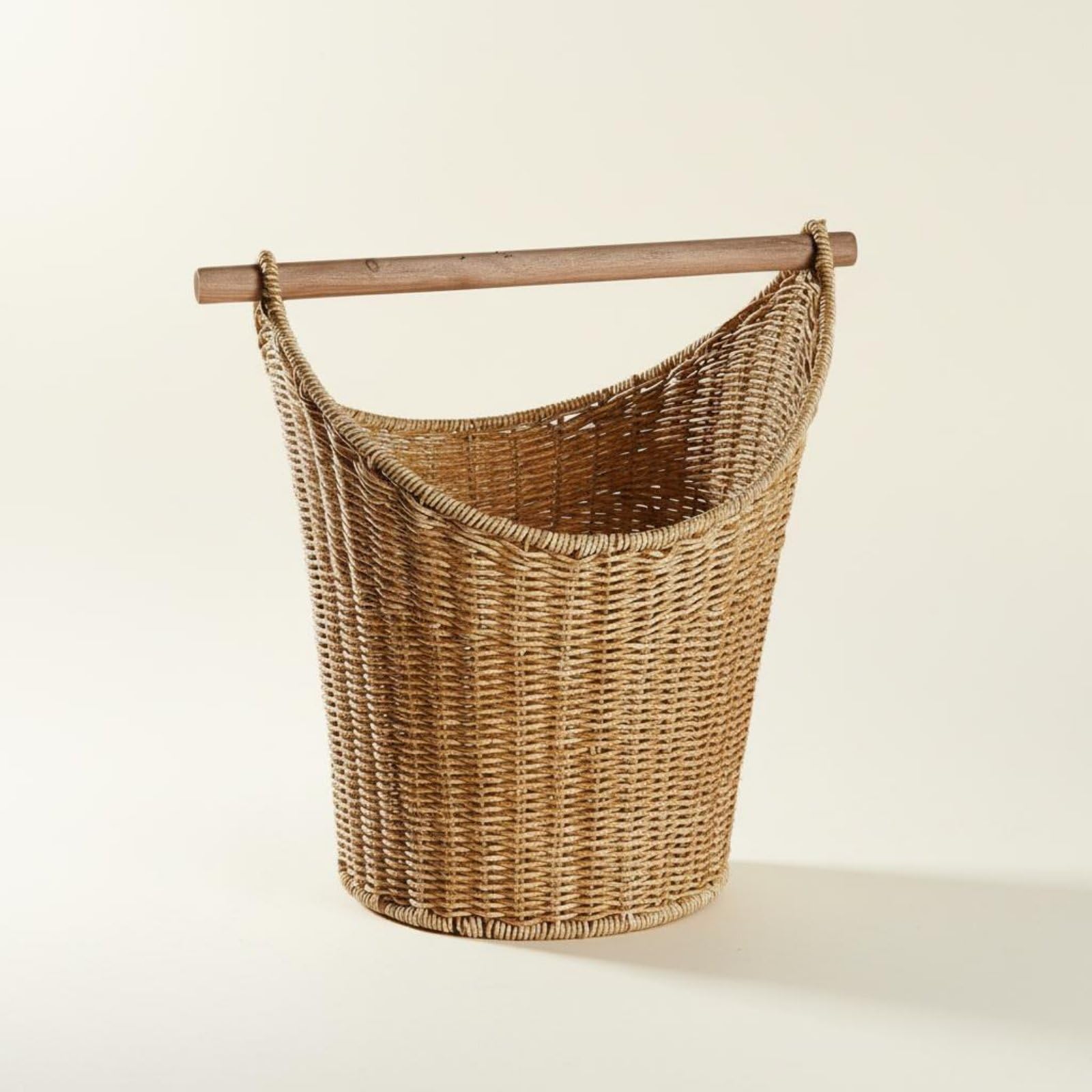 Panier de Rangement en Osier Panier Tissé Panier Organisateur Panier Porte-revues Conception Imitation Rotin avec Tige en Bois Amovible Adapté au Salon Chambre Bureau Décoration Intérieure
