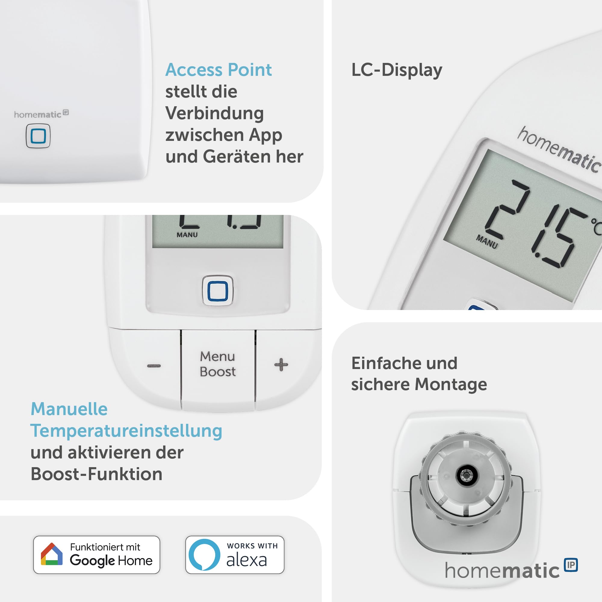 Homematic IP Smart Home Starter Set Heizen, Digitale Steuerung für Heizung mit oder ohne App, Alexa, Google Assistant, einfache Installation, Energie sparen, Thermostat, Heizungsthermostat, 156537A0