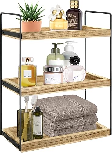 Miniatura 8 de Organizador de encimera de baño de 3 niveles, organizador de baño de madera, estante de almacenamiento de encimera, bandejas de baño para mostrador,