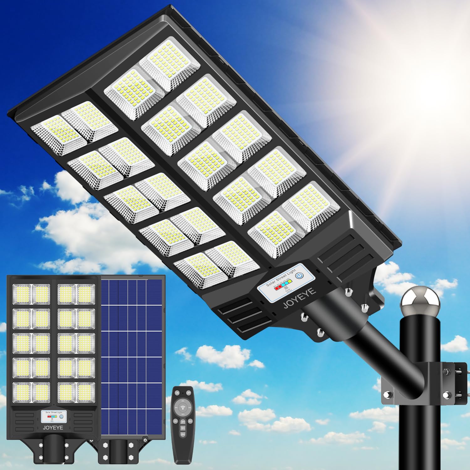 Solar Street Light 8000W, Street Light Outdoor High Lumens, Parking Lot Lights 6500K, Solar Lights Outdoor Motion Sensor Dusk to Dawn for Parking Lot with Remote Control