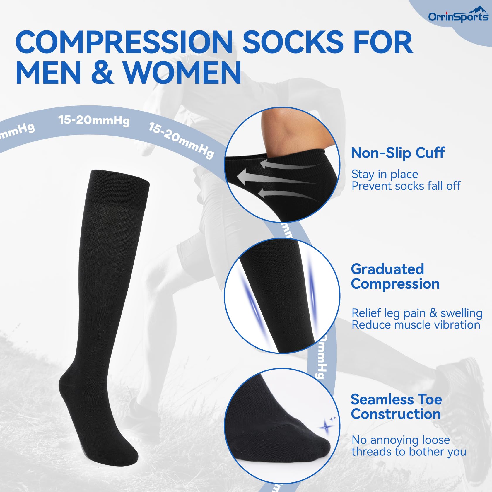 3 Pares de Calcetines de Compresión para Mujer y Hombre - Calcetines Altos Hasta la Rodilla con Soporte Graduado para Enfermería y Vuelo