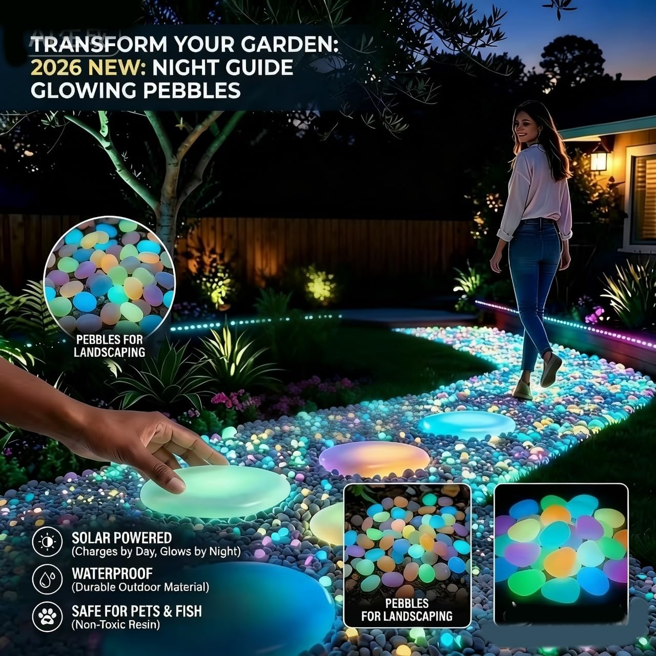 Colorful Glow-in-the-Dark Garden Stones, 2026 New Glowing Pebbles for Garden Outdoor,Beautiful Luminous Stepping Stones Glow Rocks Walkway Patio Yard Landscaping(Multicolor,800pcs)