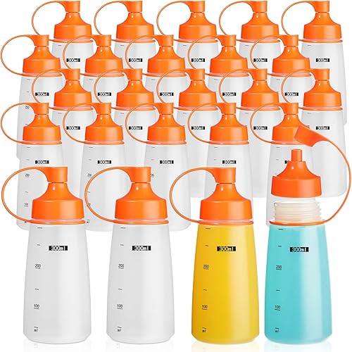 Dandat 24 botellas exprimibles de boca ancha para salsas, ketchup, botellas exprimibles de condimentos para dispensadores vacíos, salsa de tomate,