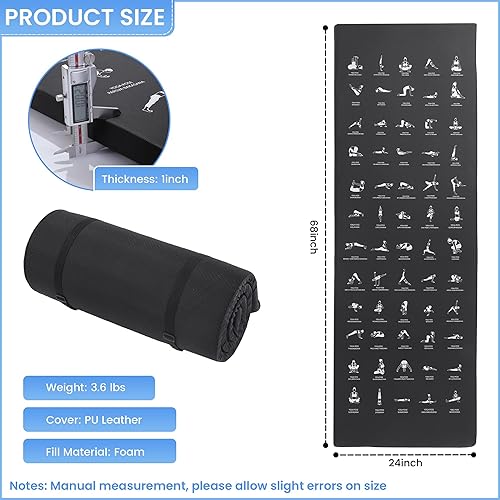 Miniatura 2 de MABOZOO Tapete de yoga instructivo de 1 pulgada con posturas, tapete de ejercicio de piel sintética con 60 posturas de yoga ilustradas, cojín de