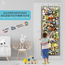 Honeyera Storage for Stuffed Animal - Over Door Organizer for Stuffies, Baby Accessories, and Toy Plush/Easy Installation with Breathable Hanging Pockets (Gray)