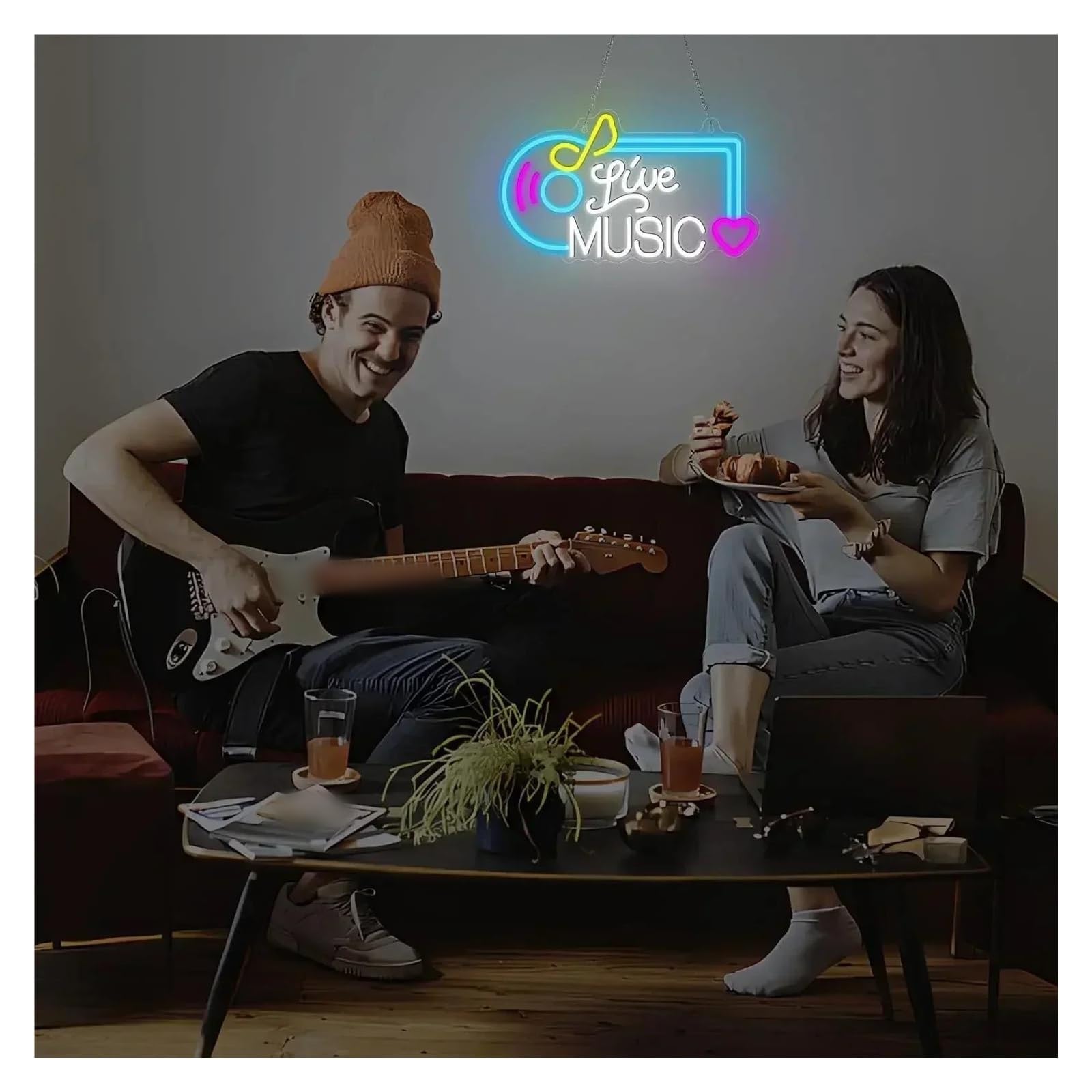 Wiszące neony artystyczne Muzyka Na Żywo Neonowe Znaki LED Światło Zasilane Przez USB Do Sypialni Bar Klub Muzyka Studio Dekoracje Ścienne Urodziny Impreza