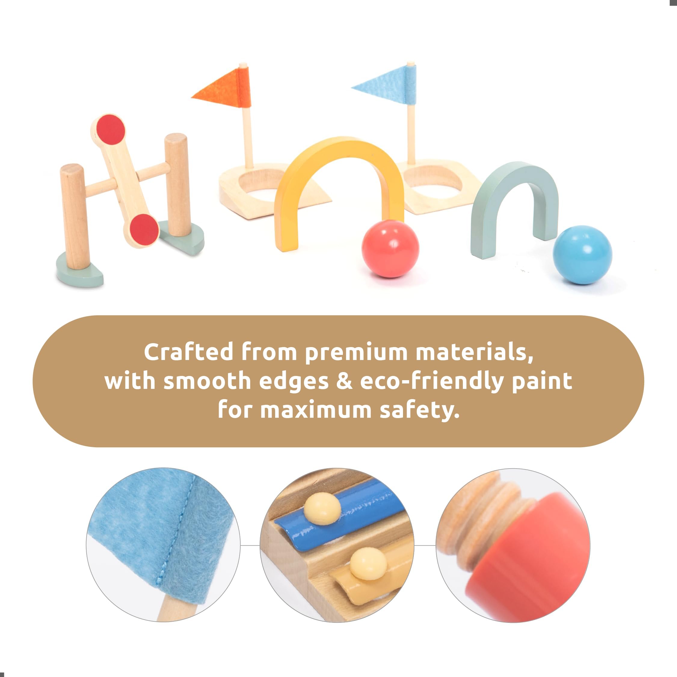 umu(r) Wooden Mini Golf Set for Kids - 6 Obstacles, Indoor and Outdoor Golf Toy with Balls and Clubs - Creative Learning Toy for Boys and Girls Ages 3 4 5 6 - Image 2