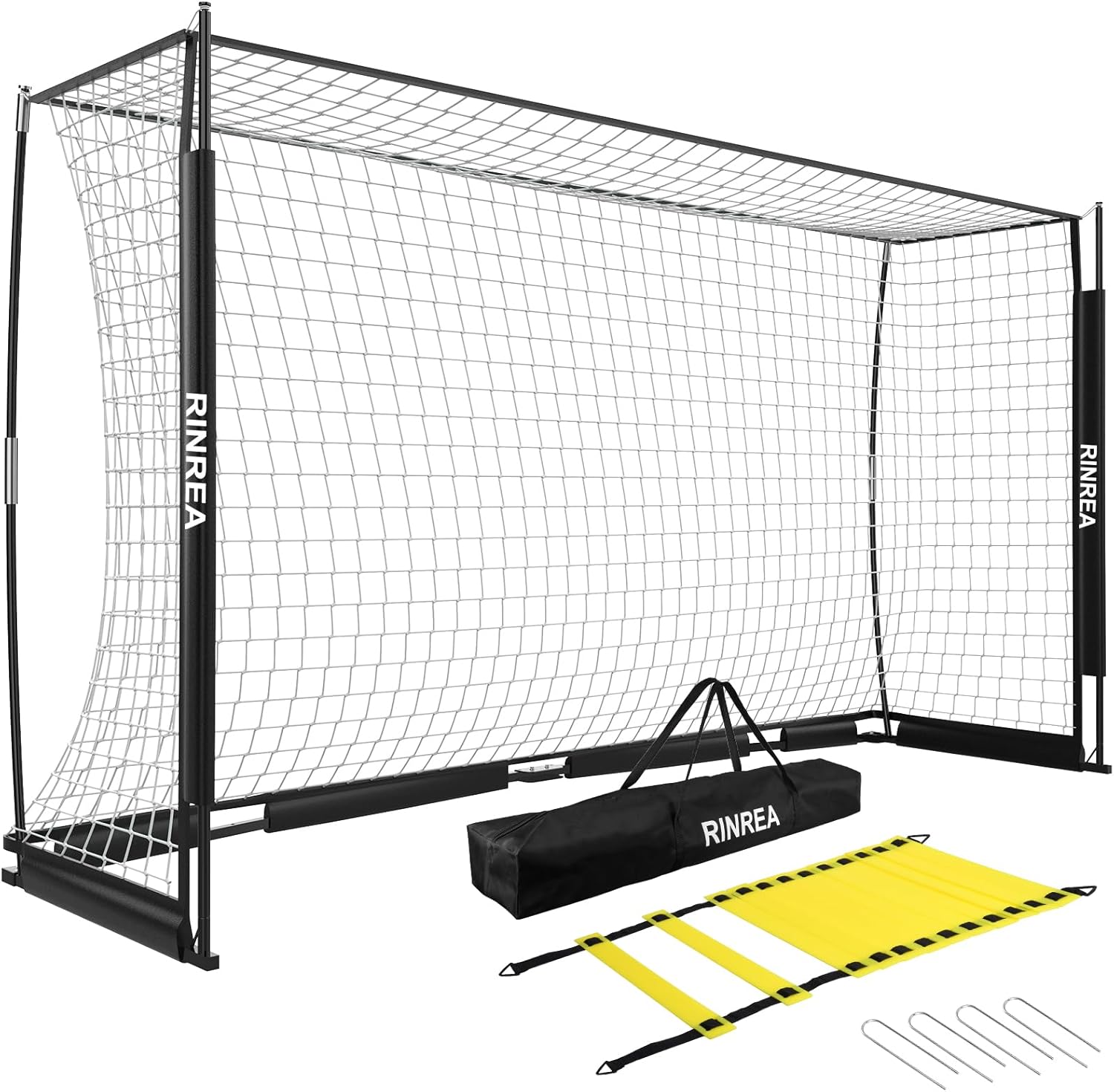 Portable Soccer Goal, Collapsible Soccer Goal Net Metal Base, Quick Setup Soccer Training Equipment with 1 Carry Bag, 1 Agility Ladder, 4 Ground Nails Black