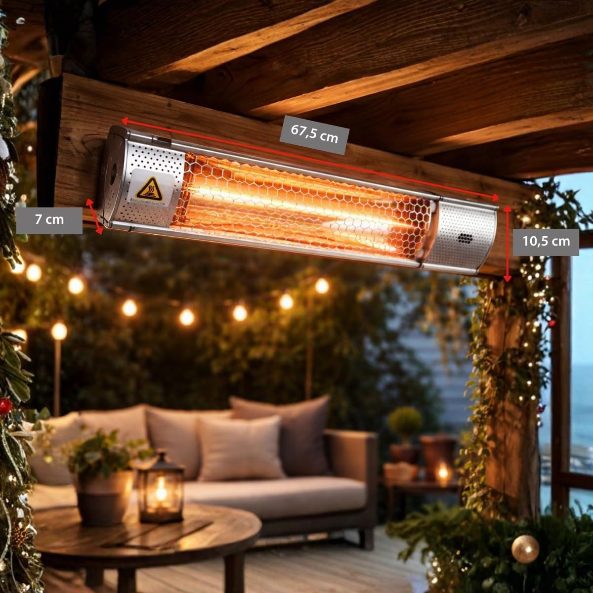 Alpina Radiateur Électrique Infrarouge 2000W IP55 Montage Plafond Mural 67,5 x 10,5 x 7 cm