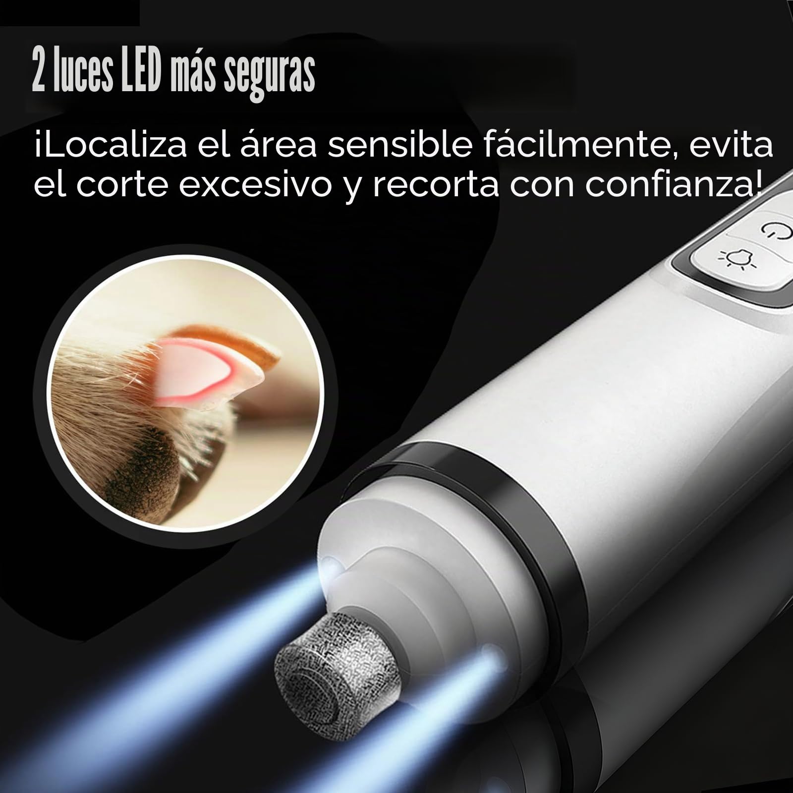 Silent Groom Pro Lima de Uñas 2026 Mejorada con 2 Luces LED y 3 Velocidades Batería 2000mah Profesional Silenciosa Sin Dolor Cuidado y Alisado de Patas para Perros y Gatos Pequeños, Medianos y Grandes