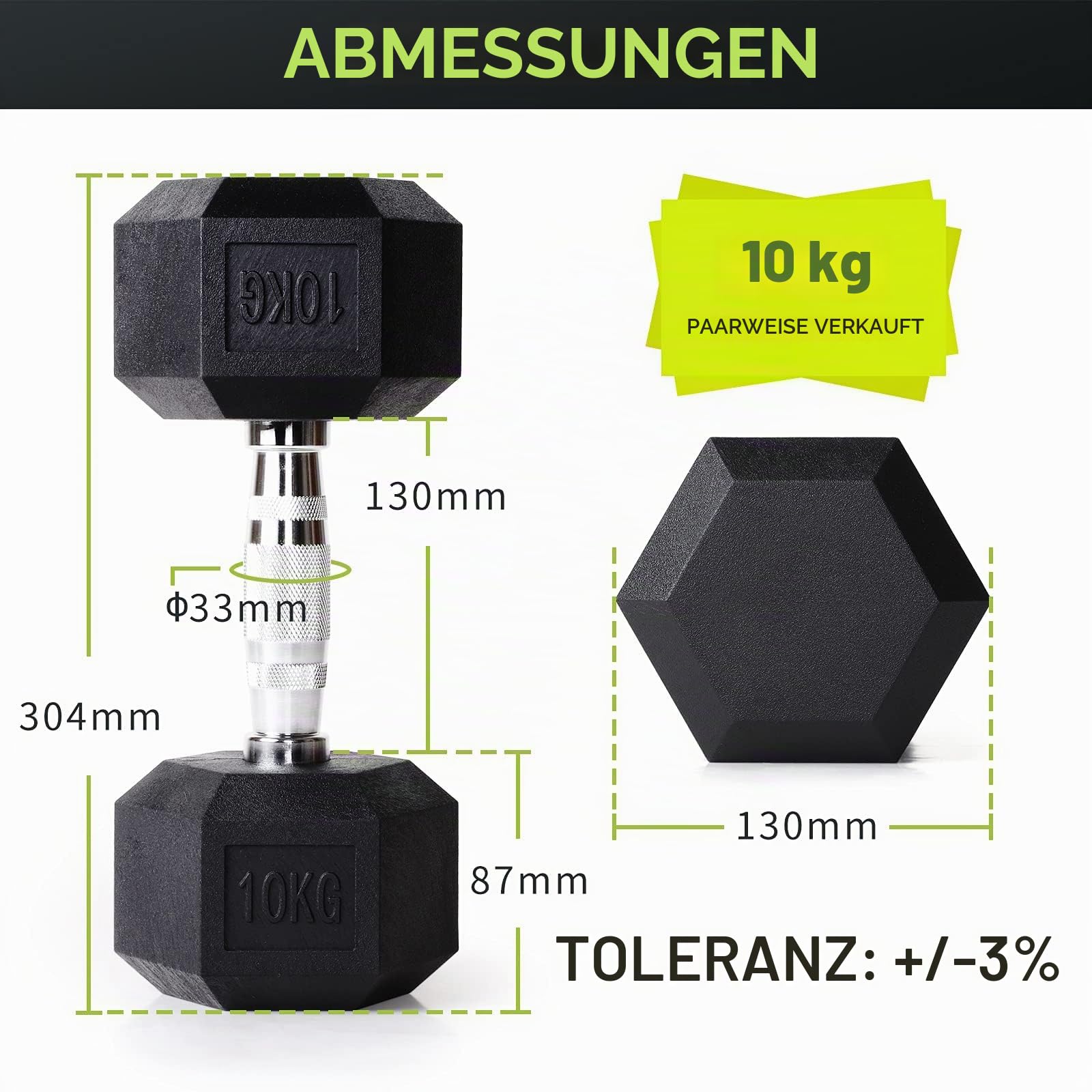 PhysKcal Hexagon Hanteln Poly-Gummierte | 2,5-30 kg | Rutschsicher Ummantelt | Ergonomische Verchromte Griffe | Kurzhantel-Set | Dumbbells Set