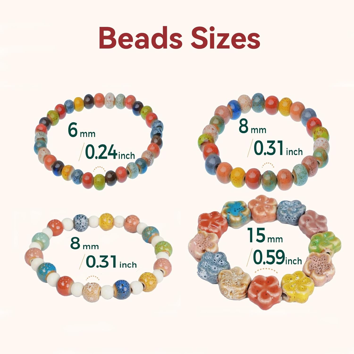 6-Piece Ceramic Bead Stretch Bracelets Set, Stackable Colorful Beaded Bracelets for Women - Image 5
