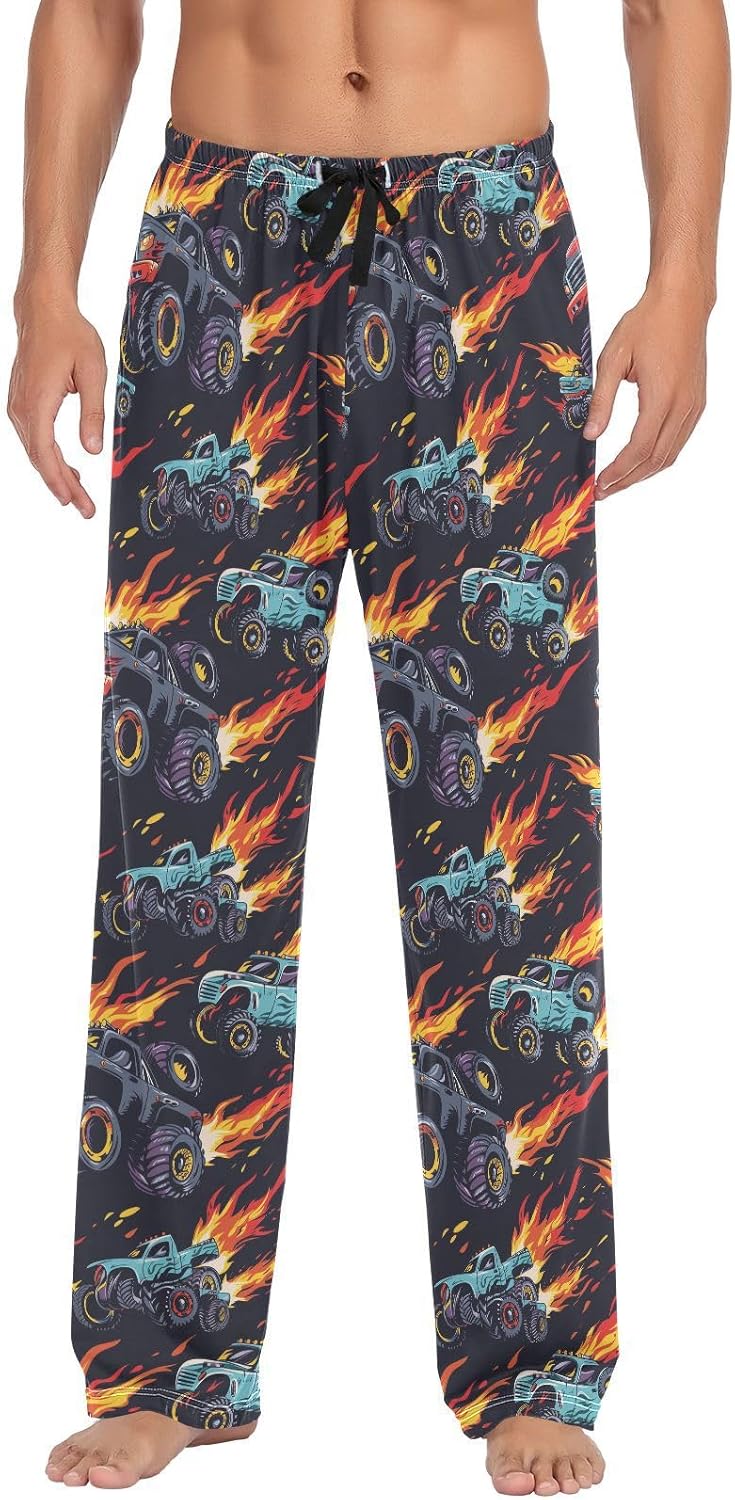 ALAZA Monster Truck Running Men's Sleepwear Mens Pajama Pants Bottoms with Pockets, S