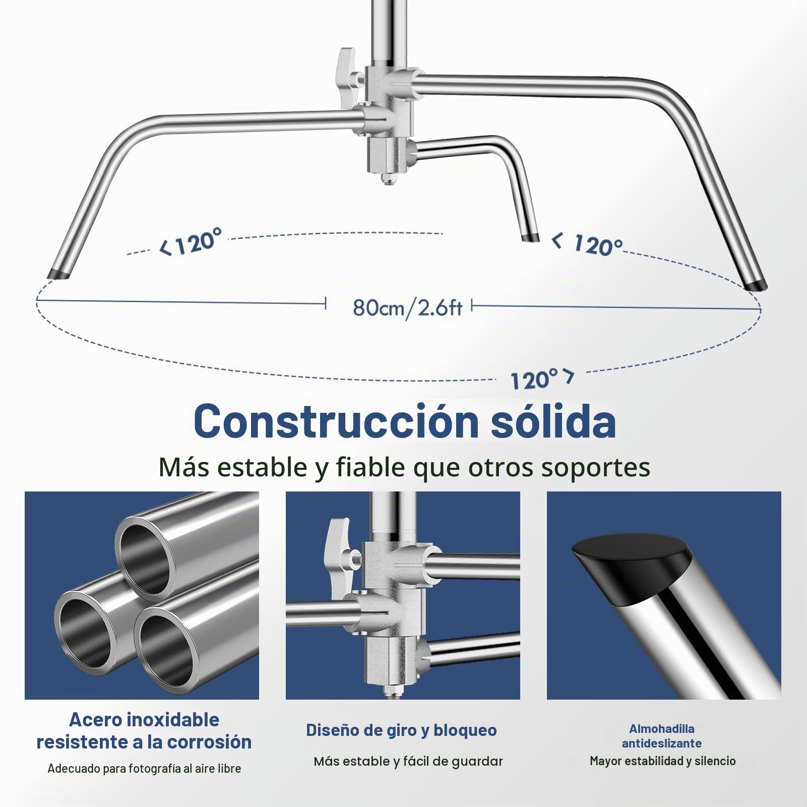 EMART C Stand Extensible con Brazo Jirafa de 128cm, 300cm Soporte de Iluminación de Acero Inoxidable Ajustable para Reflector, Softbox, Monolight, Paraguas