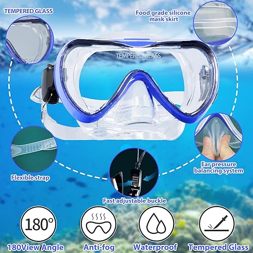Miniatura 3 de Equipo de esnórquel para adultos, juego de esnórquel seco con vista panorámica de 180, máscara de esnórquel para buceo, buceo, natación, viajes