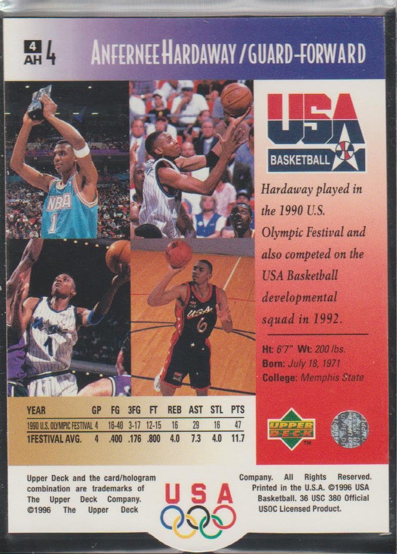 Amazon.com: 1996 Upper Deck Anfernee Hardaway Magic USA Olympics