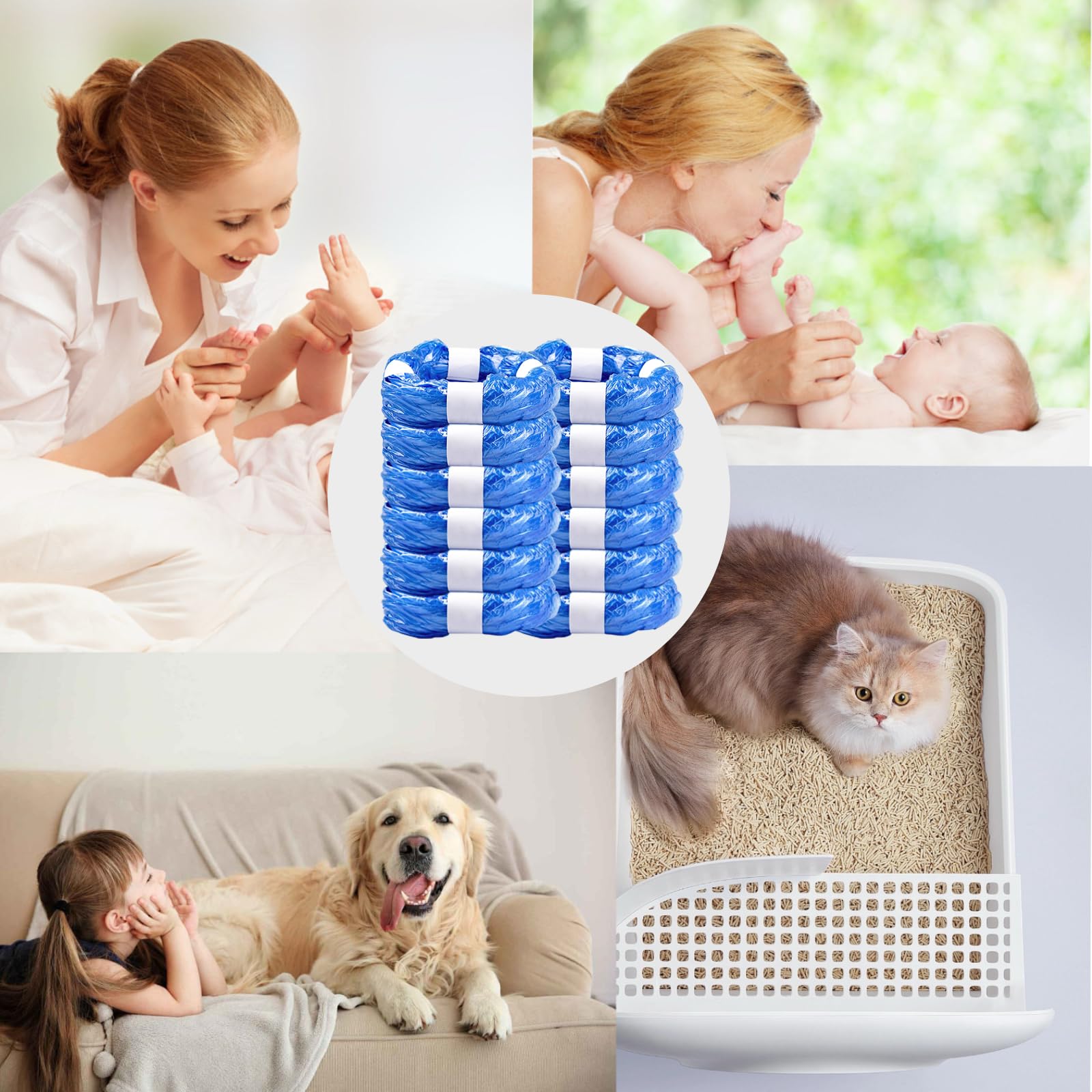 12 Recambios Contenedor de Pañales, 4,5M Recambios Papelera Pañales,Bolsa de Relleno para Papelera Pañales Bebe Compatible con Tommee Tippee,Angelcare, Foppapedretti,LitterLocker,etc.(Azul)