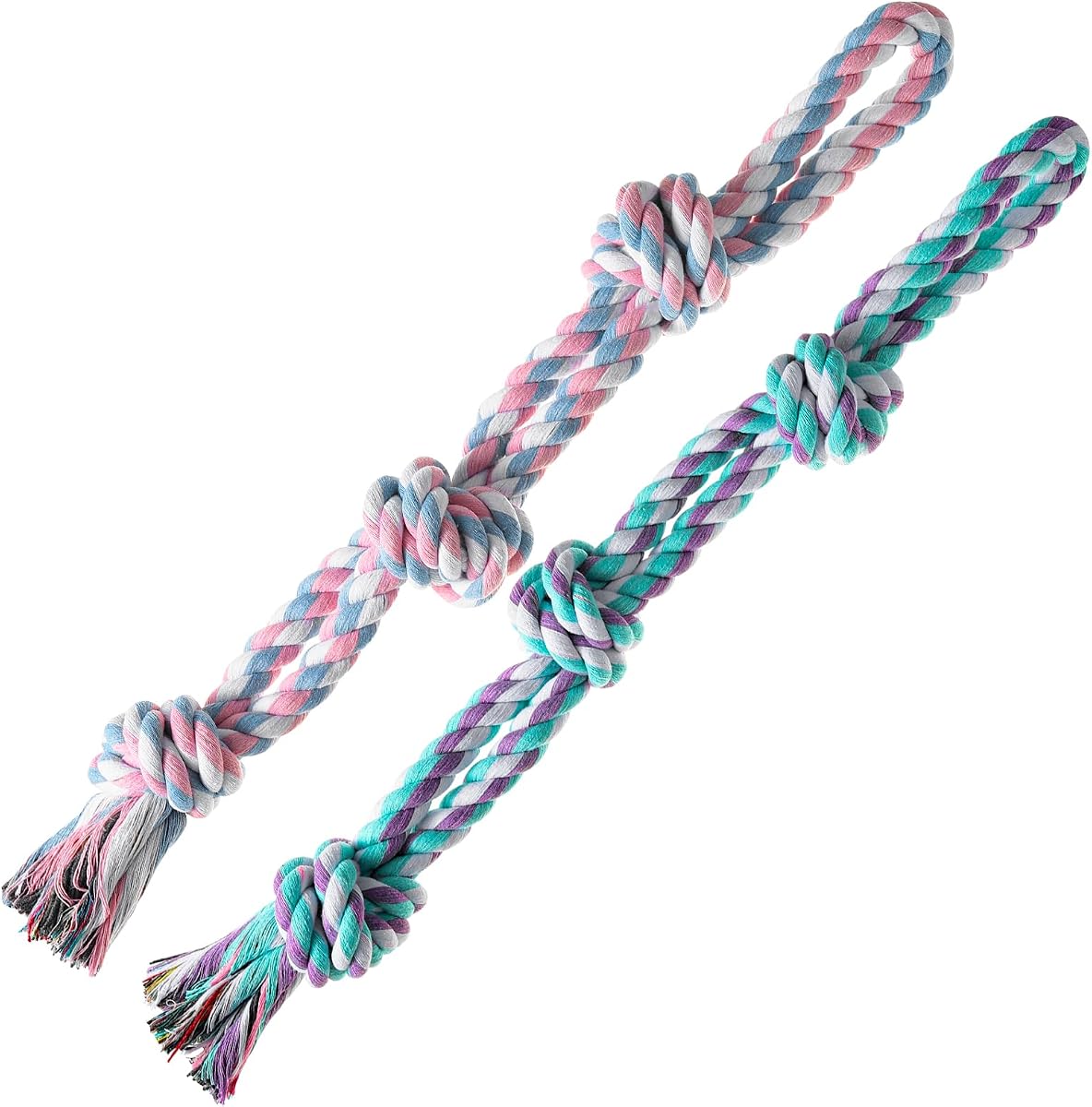 Juguete de cuerda para perros, 2 piezas de juguetes indestructibles para perros, juguetes para masticar perros para masticadores agresivos, juguetes para masticar para la dentición de cachorros duros para el aburrimiento, juguete para perros de tira y afloja de limpieza dental, ideal para razas pequeñas a grandes