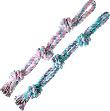 XIGOU Dog Rope Toy, 2 Pcs Indestructible Dogs Toys, Dog Chew Toys for Aggressive Chewers, Tough Puppy Teething Chew Toys for Boredom, Dental Cleaning Tug of War Dog Toy, Great for Small to Large Breed