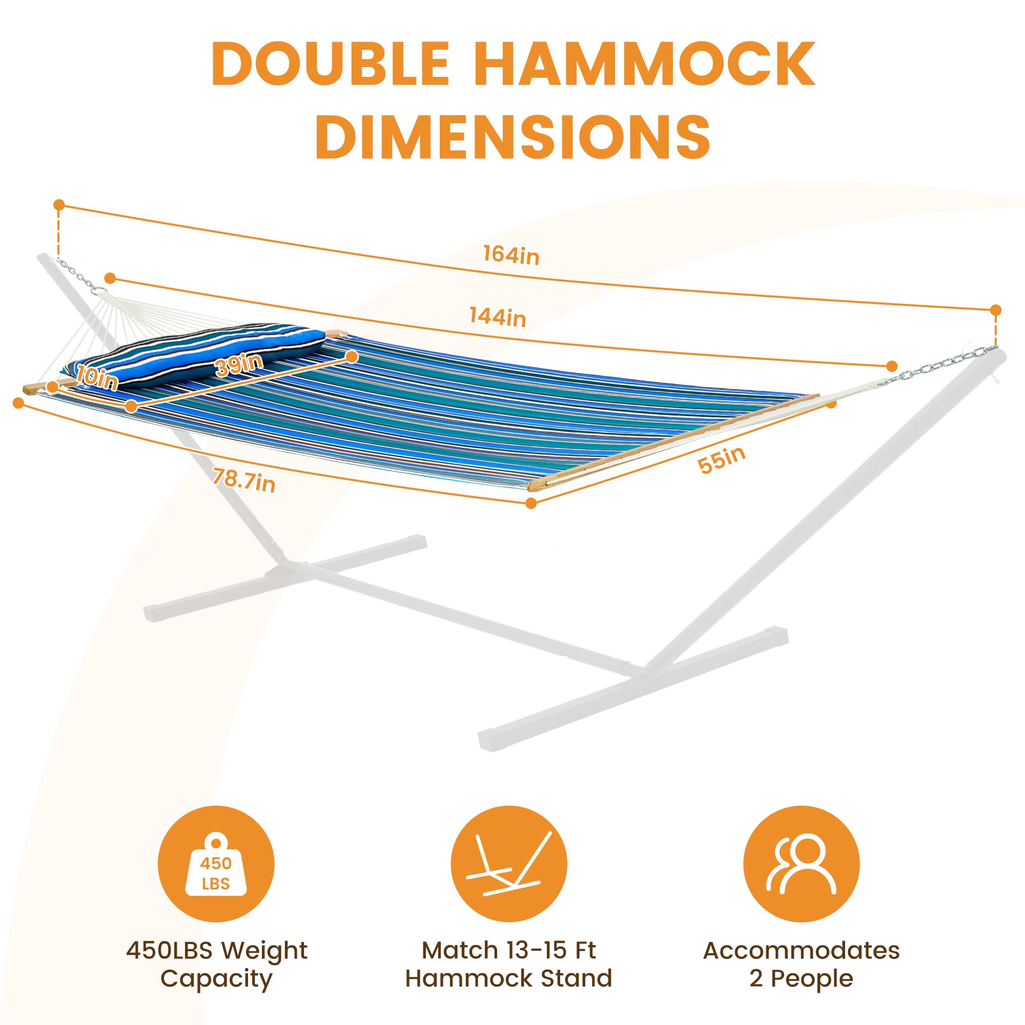 Lazy Daze Hamaca doble de tela acolchada de 12 pies con barras separadoras y almohada desmontable, hamaca para 2 personas para patio al aire libre, patio, piscina, capacidad de peso de 450 libras,