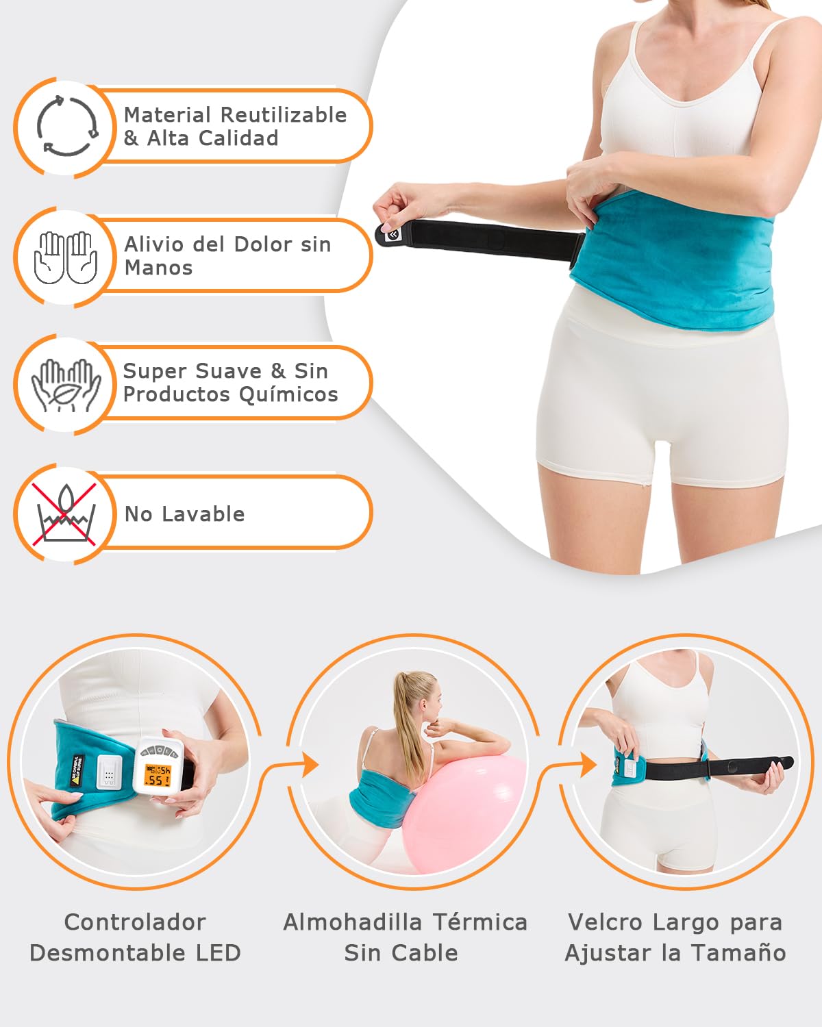 JOBYNA Almohadilla Eléctrica Lumbar, Manta Eléctrica Inalámbrica con Vibración, 5000mAh Masajeador Lumbar, 40-60℃ y 3 Modos de Vibración, Para Aliviar El Dolor la Zona Lumbar, Espalda y Abdominal