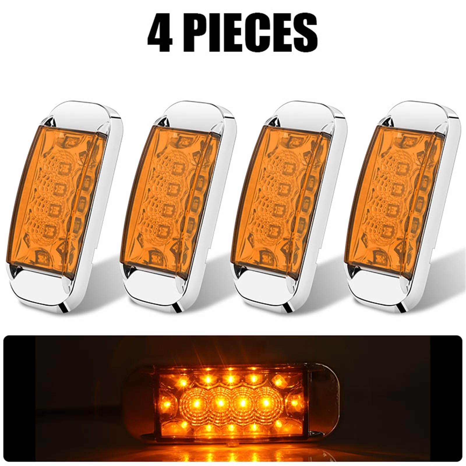 Genérico intermitente automóvil Luz LED De Posición Lateral Camión Lámpara 12V Y 24V Indicador Freno Luces Señal Giro Impermeables Para Furgoneta(4pcs Yellow Light)