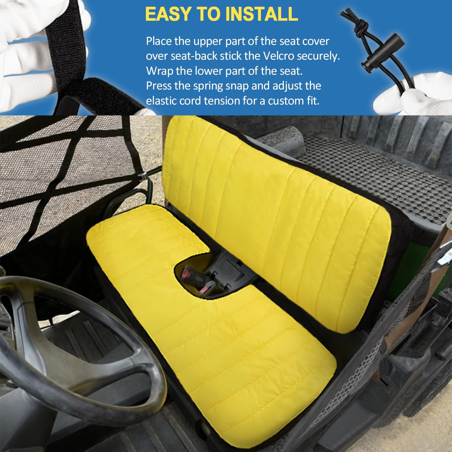 Mid-Size Bench Seat Cover Compatible with John Deere LP66449 for Gator XUV560 XUV590 - Front Cushioned Seats Weatherproof Oxford 300D Fabric