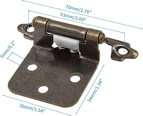 Miniatura 3 de Bisagras superpuestas de 1/2 pulgada, 20 unidades, 10 pares de bisagras de gabinete de cromo satinado con tornillos, bisagras de puerta de cierre