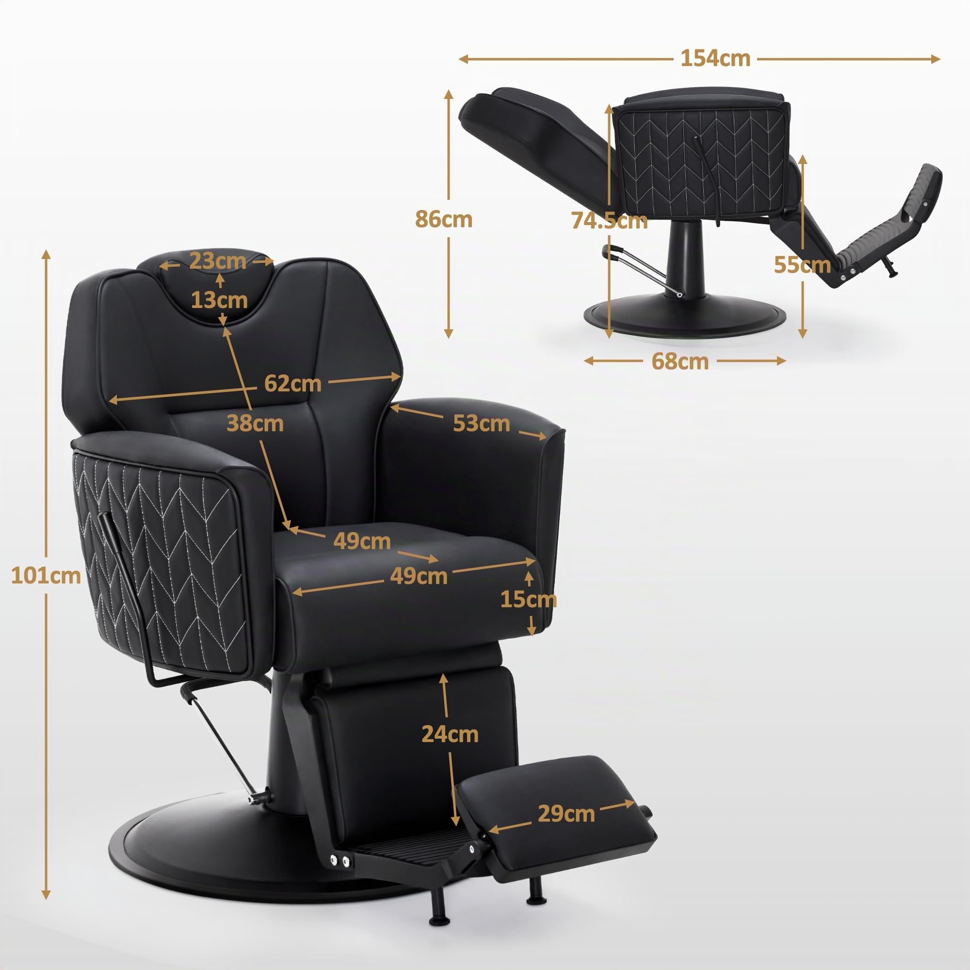 Barberpub Friseurstuhl mit Kopfstütze Kippbar, Friseureinrichtung mit Hydraulikpumpe 360° Drehbar, Bedienungsstuhl Höhenverstellbar, Barber Stuhl Friseurstühle Kunstleder, 2625 (Schwarz)
