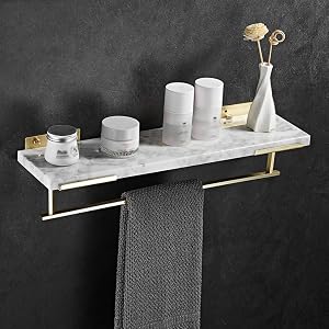 NPQPNAFC Bathroom Shelf Shower Caddy Marble Nordic Light Luxury Gold All-Copper Bathroom Towel Rack Wall-Mounted Bathroom Shampoo Organi