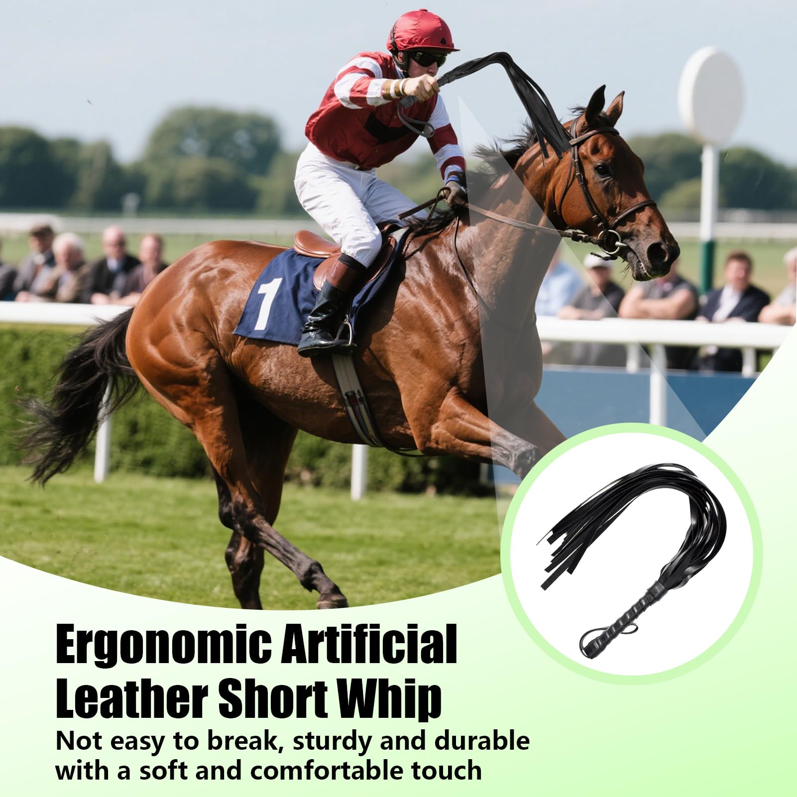 Fouet en Cuir Frangé 55cm Cravache Équitation Poignée Antidérapante Accessoire Entraînement